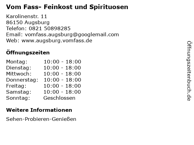 Vom Fass- Feinkost und Spirituosen in Augsburg: Adresse und Öffnungszeiten