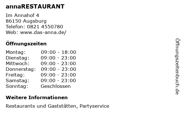 annaRESTAURANT in Augsburg: Adresse und Öffnungszeiten