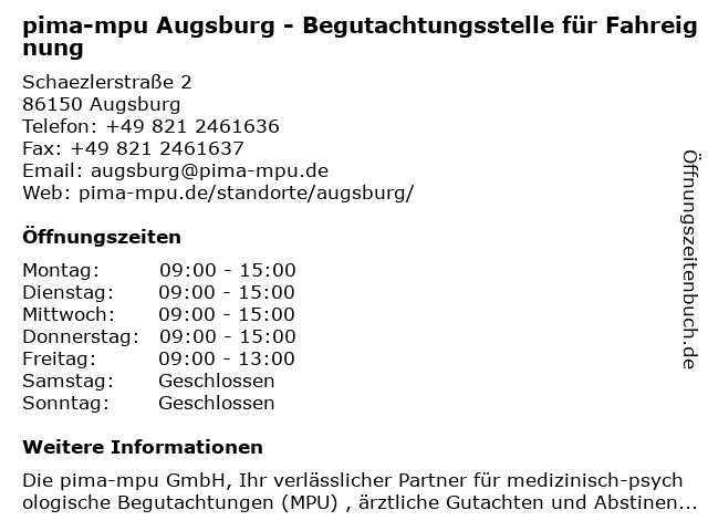 ᐅ Offnungszeiten Pima Mpu Gmbh Fil Augsburg Schaezlerstr 2 In Augsburg