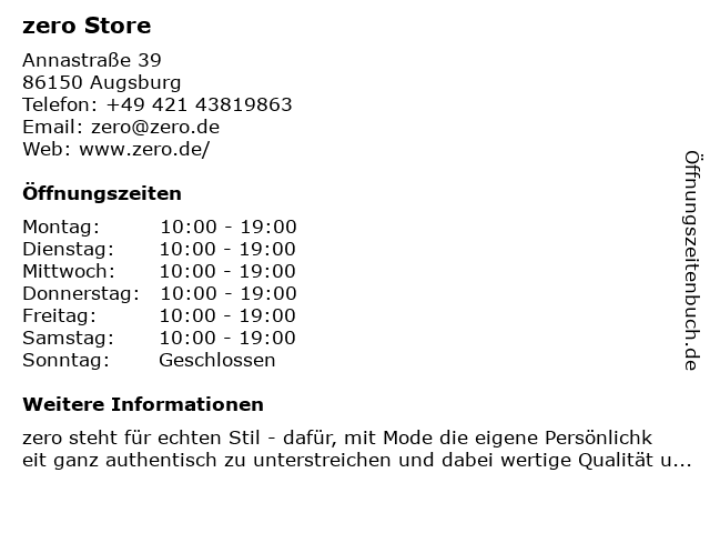 zero Store in Augsburg: Adresse und Öffnungszeiten
