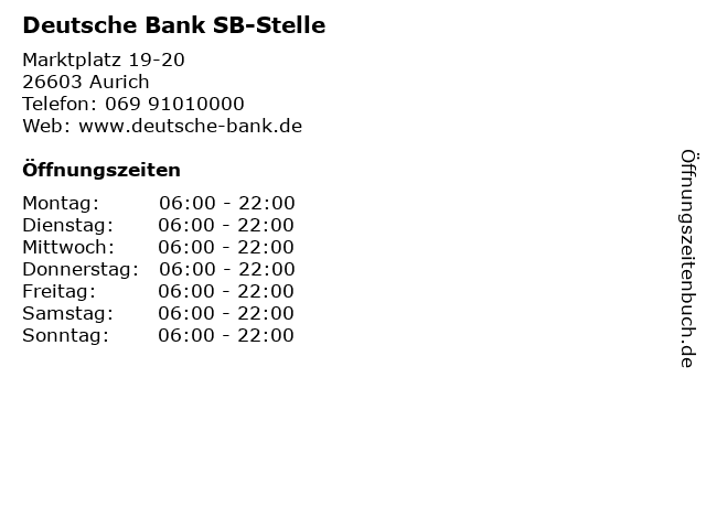 á… Offnungszeiten Deutsche Bank Finanzagentur Aurich Marktplatz 19 20 In Aurich