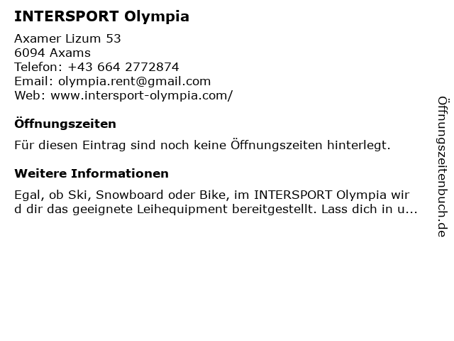INTERSPORT Olympia in Axams: Adresse und Öffnungszeiten