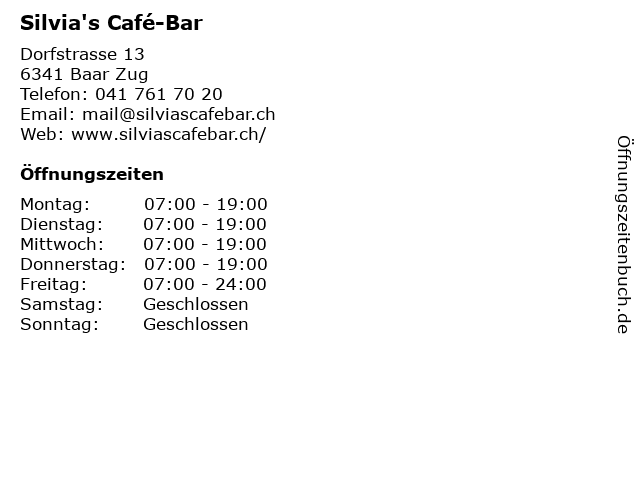 Silvia's Café-Bar in Baar Zug: Adresse und Öffnungszeiten