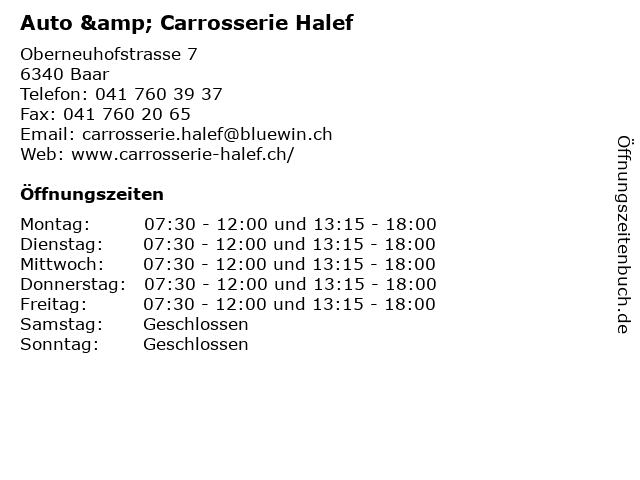 Auto & Carrosserie Halef in Baar: Adresse und Öffnungszeiten