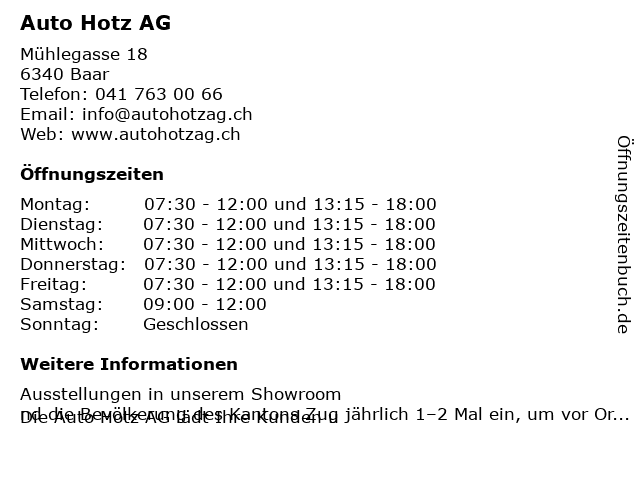 Auto Hotz AG in Baar: Adresse und Öffnungszeiten