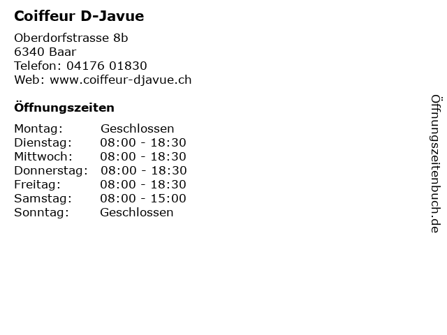 Coiffeur D-Javue in Baar: Adresse und Öffnungszeiten
