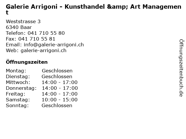 Galerie Arrigoni - Kunsthandel & Art Management in Baar: Adresse und Öffnungszeiten