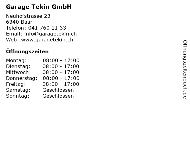Garage Tekin GmbH in Baar: Adresse und Öffnungszeiten
