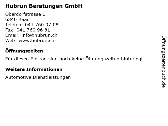 Hubrun Beratungen GmbH in Baar: Adresse und Öffnungszeiten