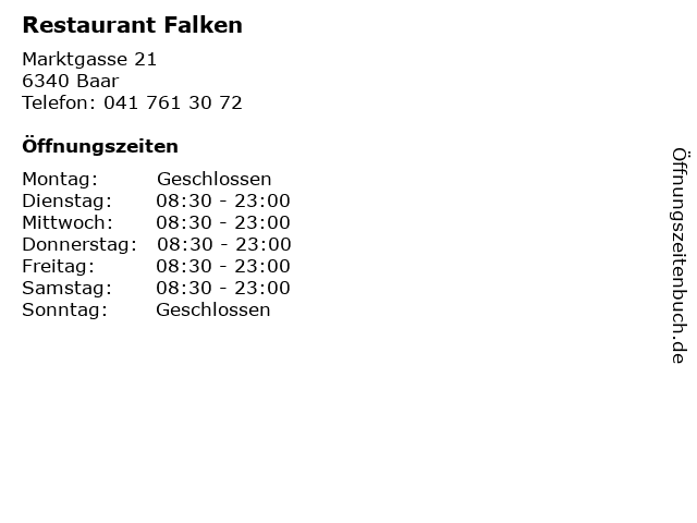 Restaurant Falken in Baar: Adresse und Öffnungszeiten
