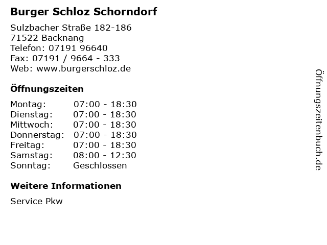 Burger Schloz Schorndorf in Backnang: Adresse und Öffnungszeiten