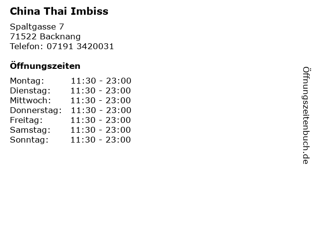 China Thai Imbiss in Backnang: Adresse und Öffnungszeiten
