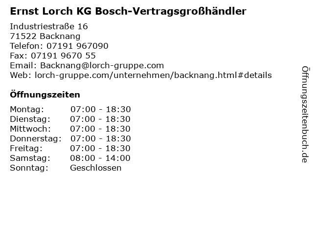 Ernst Lorch KG Bosch-Vertragsgroßhändler in Backnang: Adresse und Öffnungszeiten