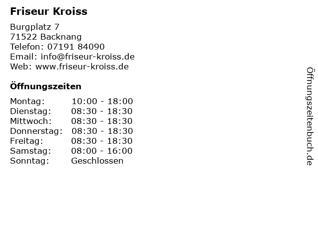 Friseur Kroiss in Backnang: Adresse und Öffnungszeiten