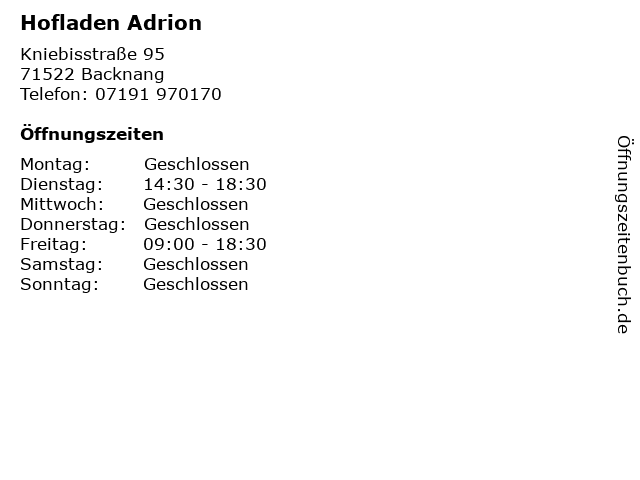 Hofladen Adrion in Backnang: Adresse und Öffnungszeiten