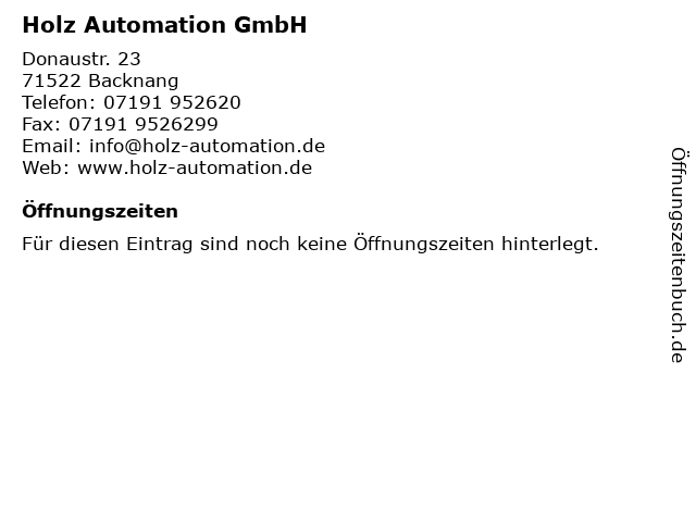 Holz Automation GmbH in Backnang: Adresse und Öffnungszeiten