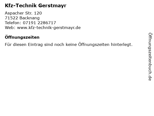 Kfz-Technik Gerstmayr in Backnang: Adresse und Öffnungszeiten