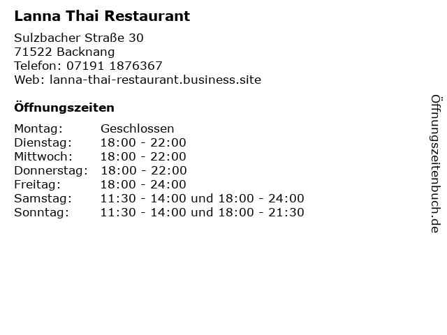 Lanna Thai Restaurant in Backnang: Adresse und Öffnungszeiten