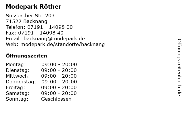 Modepark Röther in Backnang: Adresse und Öffnungszeiten