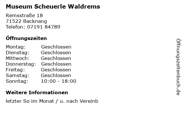 Museum Scheuerle Waldrems in Backnang: Adresse und Öffnungszeiten
