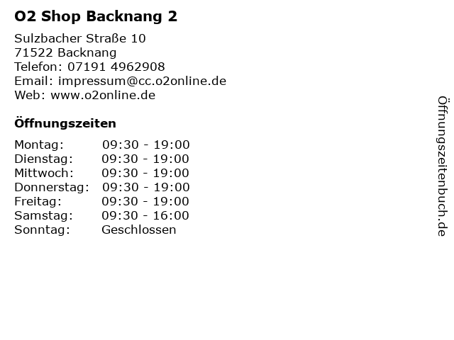 O2 Shop Backnang 2 in Backnang: Adresse und Öffnungszeiten