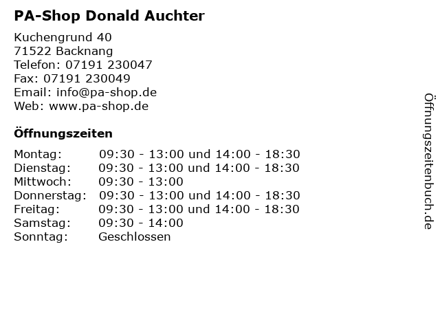 PA-Shop Donald Auchter in Backnang: Adresse und Öffnungszeiten