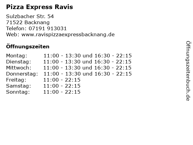 Pizza Express Ravis in Backnang: Adresse und Öffnungszeiten