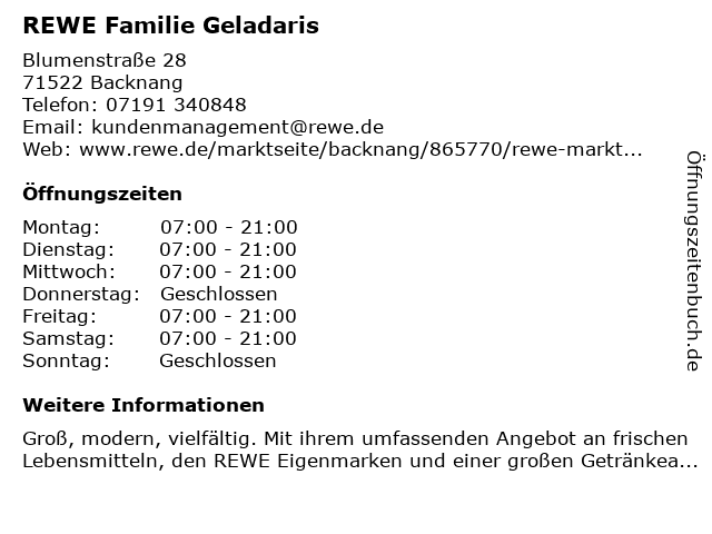 REWE Familie Geladaris in Backnang: Adresse und Öffnungszeiten