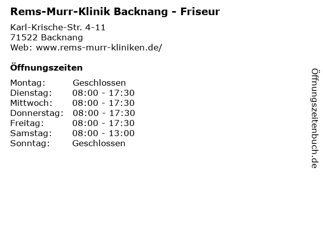 Rems-Murr-Klinik Backnang - Friseur in Backnang: Adresse und Öffnungszeiten