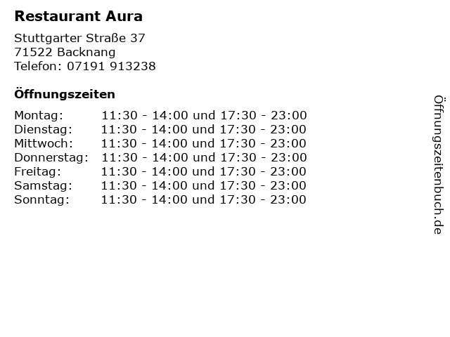 Restaurant Aura in Backnang: Adresse und Öffnungszeiten