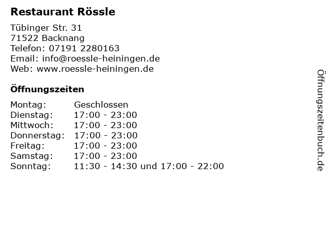 Restaurant Rössle in Backnang: Adresse und Öffnungszeiten