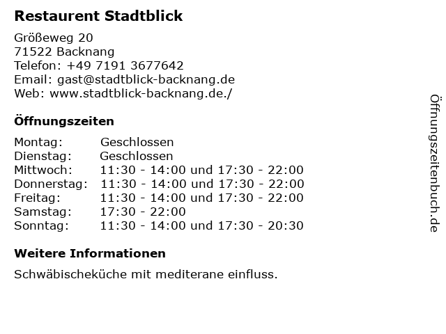 Restaurant Stadtblick in Backnang: Adresse und Öffnungszeiten