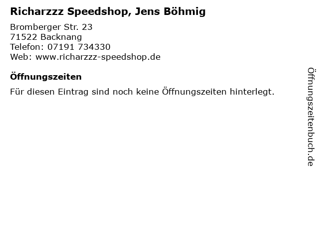 Richarzzz Speedshop, Jens Böhmig in Backnang: Adresse und Öffnungszeiten