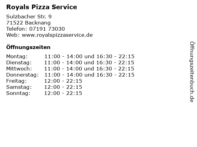 Royals Pizza Service in Backnang: Adresse und Öffnungszeiten