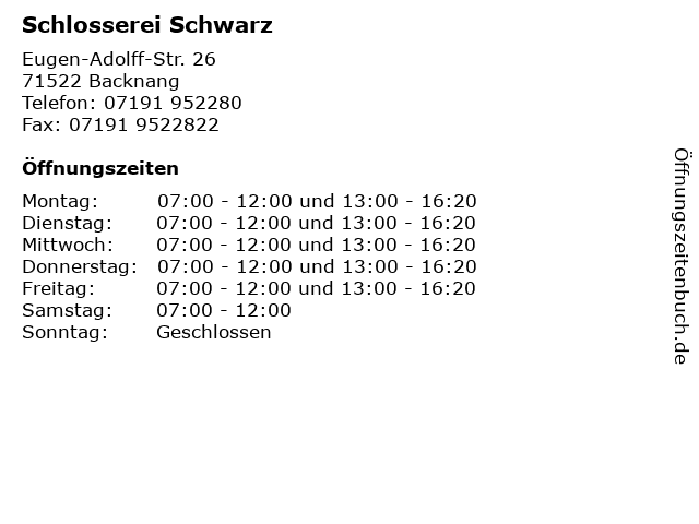 Schlosserei Schwarz in Backnang: Adresse und Öffnungszeiten