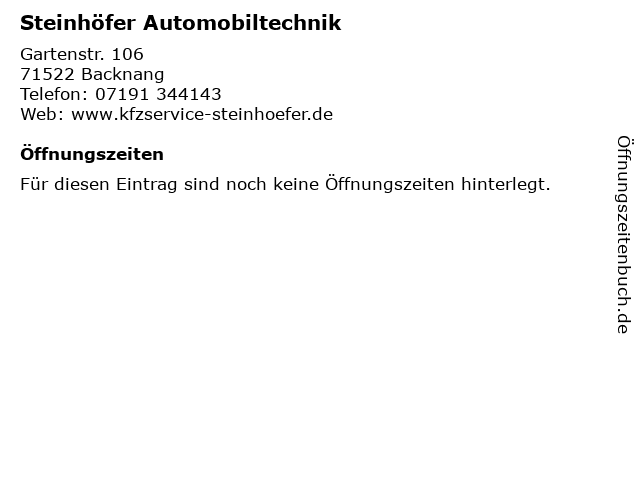 Steinhöfer Automobiltechnik in Backnang: Adresse und Öffnungszeiten