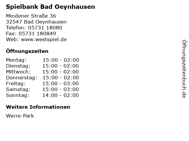 Casino bad oeynhausen öffnungszeiten Casino bad oeynhausen öffnungszeiten