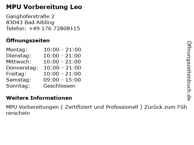 MPU Vorbereitung Leo in Bad Aibling: Adresse und Öffnungszeiten
