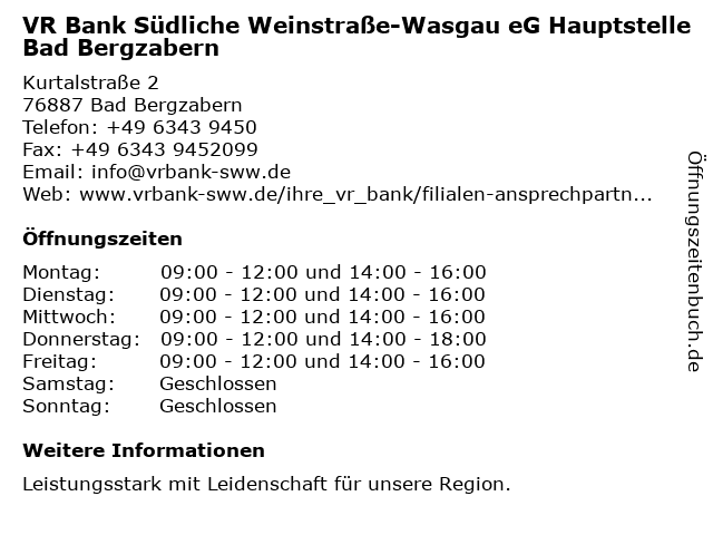 ᐅ Offnungszeiten Vr Bank Sudliche Weinstrasse Eg