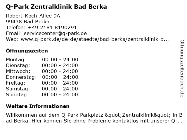 Q-Park Zentralklinik Bad Berka Parkplatz in Bad Berka: Adresse und Öffnungszeiten