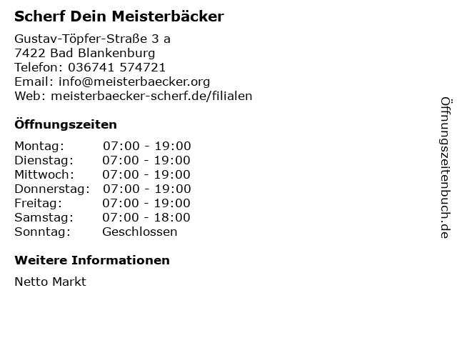 Scherf Dein Meisterbäcker in Bad Blankenburg: Adresse und Öffnungszeiten