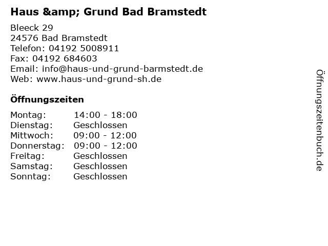 ᐅ Öffnungszeiten „Haus & Grund Bad Bramstedt“ Bleeck 29