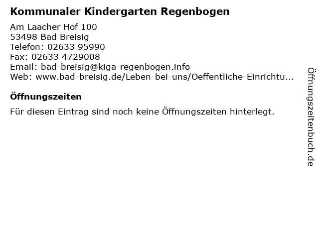 Kommunaler Kindergarten Regenbogen in Bad Breisig: Adresse und Öffnungszeiten