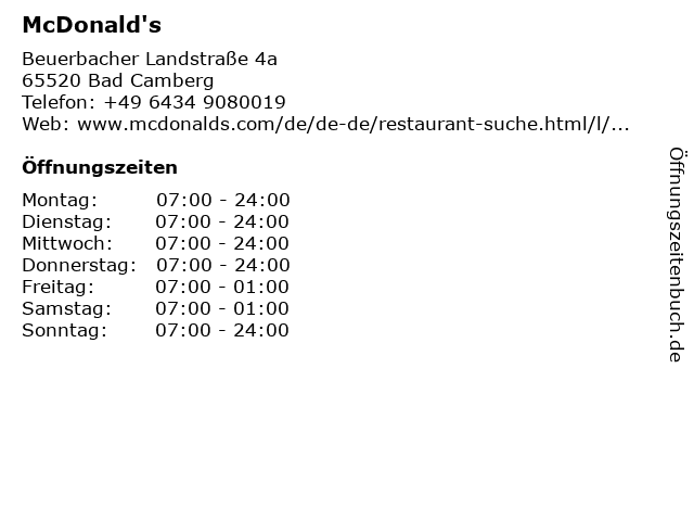 McDonald's in Bad Camberg: Adresse und Öffnungszeiten