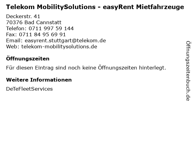 Telekom MobilitySolutions - easyRent Mietfahrzeuge in Bad Cannstatt: Adresse und Öffnungszeiten