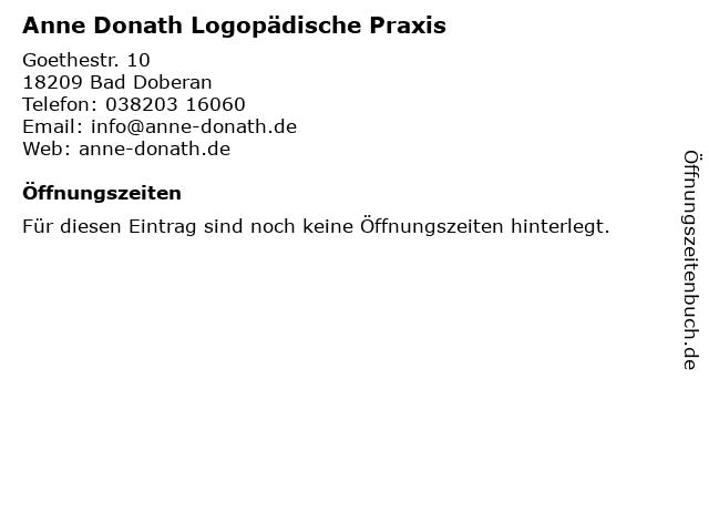 Anne Donath Logopädische Praxis in Bad Doberan: Adresse und Öffnungszeiten