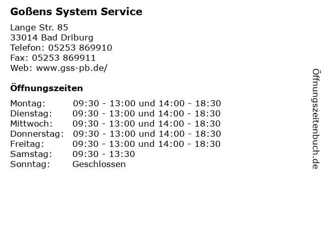 Goßens System Service in Bad Driburg: Adresse und Öffnungszeiten