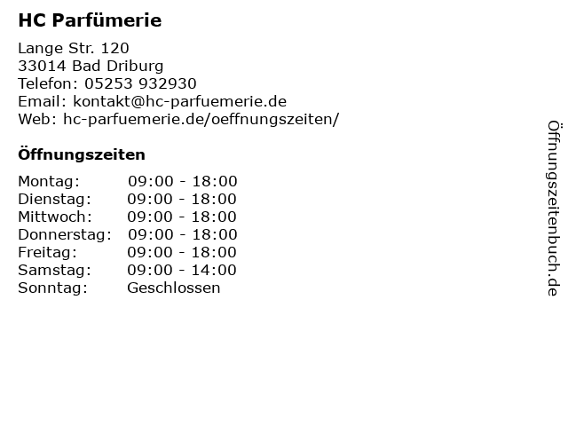 HC Parfümerie in Bad Driburg: Adresse und Öffnungszeiten