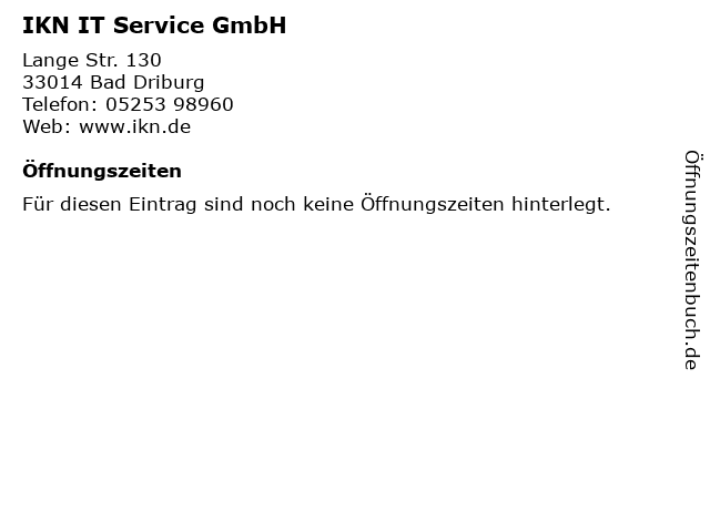IKN IT Service GmbH in Bad Driburg: Adresse und Öffnungszeiten