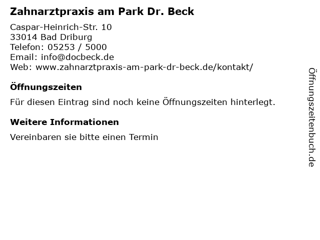 Zahnarztpraxis am Park Dr. Beck in Bad Driburg: Adresse und Öffnungszeiten